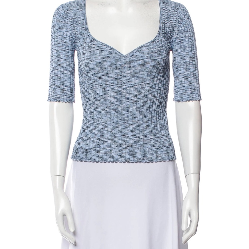 Light Blue Ribbed Sweetheart Neck Top - Picture 2 of 9